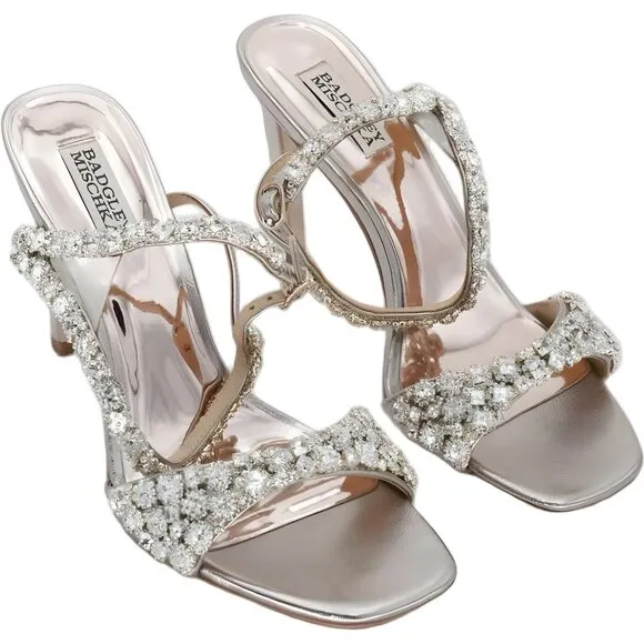 Badgley Mischka Galia Crystal Champagne Stiletto Heels Size 9