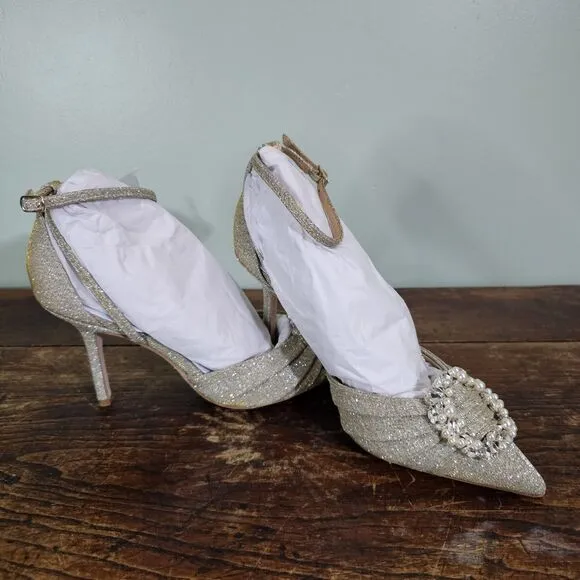 Badgley Mischka Nisha Ankle Strap Stiletto Womens Shoes Gold Size 7.5 NWB