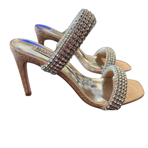 Badgley Mischka Sade Jeweled Double-Band Stiletto Heels Blush Gold NEW Size 6
