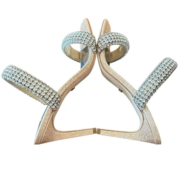 Badgley Mischka Sade Jeweled Double-Band Stiletto Heels Blush Gold NEW Size 6