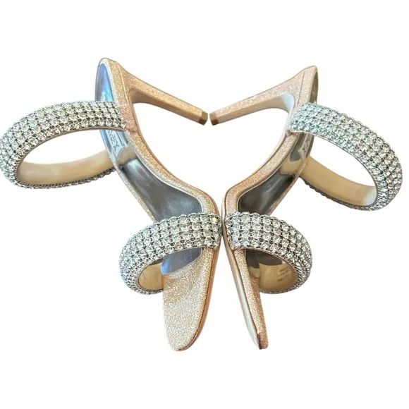 Badgley Mischka Sade Jeweled Double-Band Stiletto Heels Blush Gold NEW Size 6