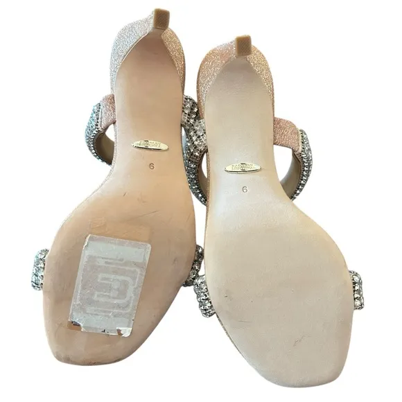 Badgley Mischka Sade Jeweled Double-Band Stiletto Heels Blush Gold NEW Size 6