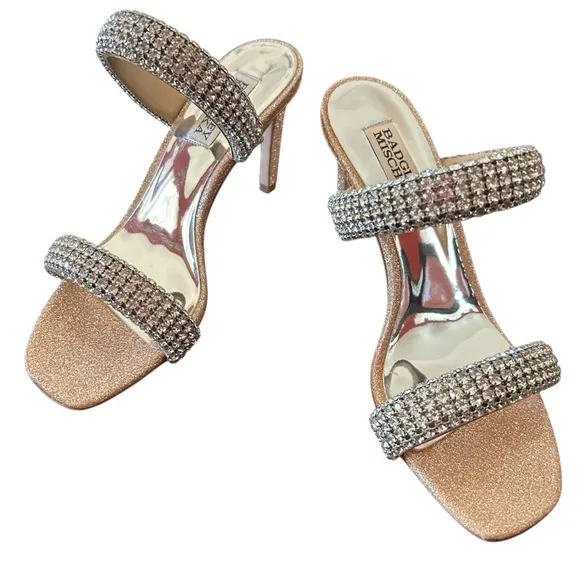 Badgley Mischka Sade Jeweled Double-Band Stiletto Heels Blush Gold NEW Size 6