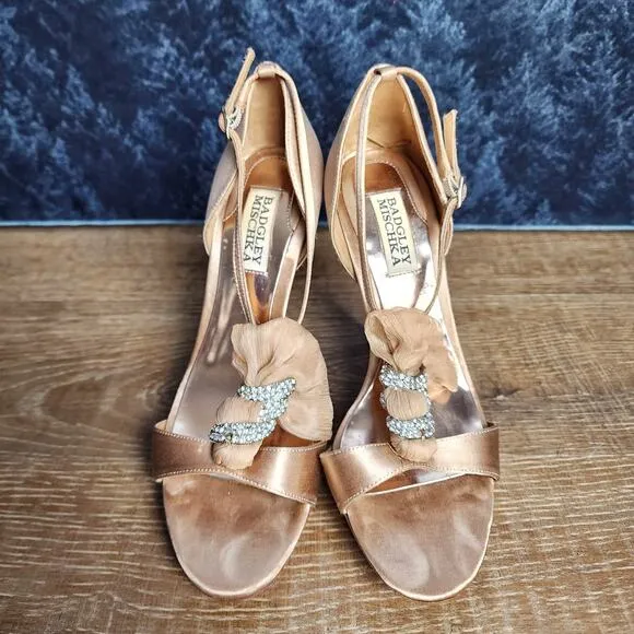 Badgley Mischka Slingback Nude Rhinestone Stiletto Heels | Women's 7.5