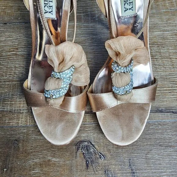 Badgley Mischka Slingback Nude Rhinestone Stiletto Heels | Women's 7.5