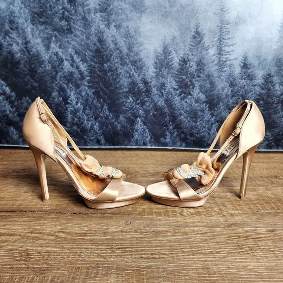 Badgley Mischka Slingback Nude Rhinestone Stiletto Heels | Women's 7.5