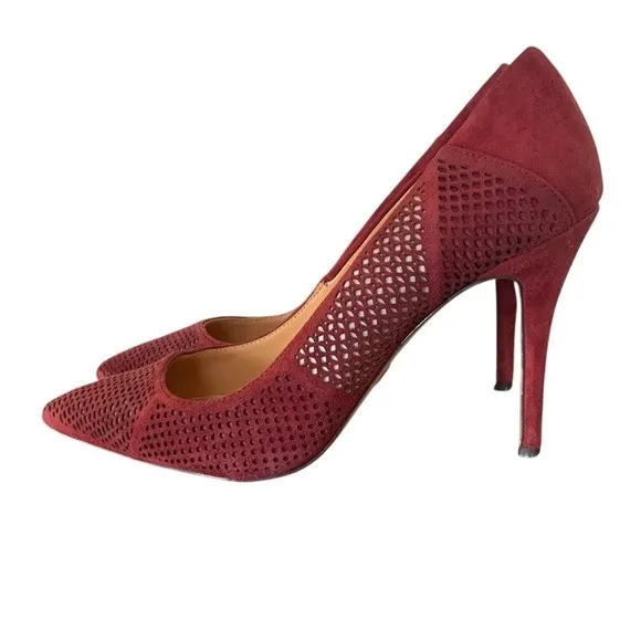 Badgley Mischka Suede Pumps‎ Pointed Toe Stiletto Heels Burgundy Size 10
