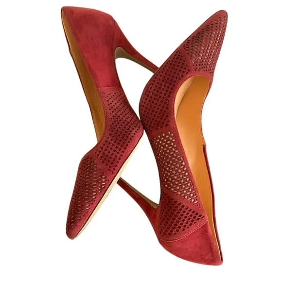 Badgley Mischka Suede Pumps‎ Pointed Toe Stiletto Heels Burgundy Size 10