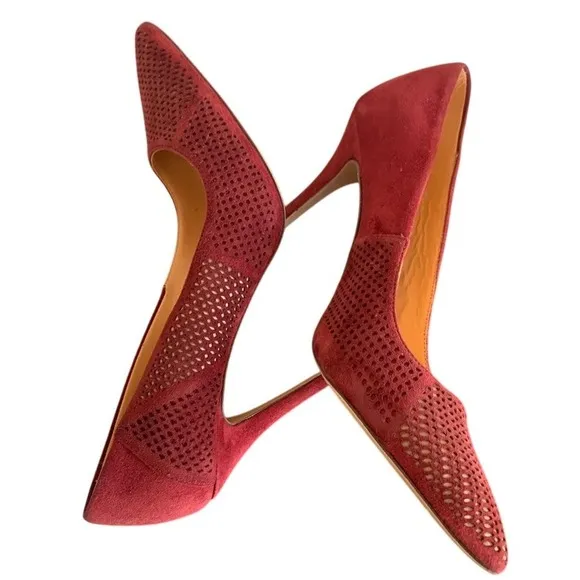 Badgley Mischka Suede Pumps‎ Pointed Toe Stiletto Heels Burgundy Size 10