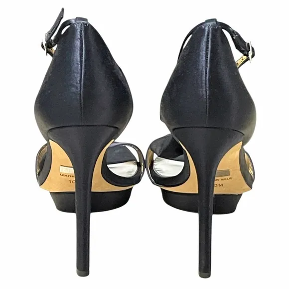 Badgley Mischka Women 10 Heels Open Toe Satin Rhinestone Stiletto Platform Black
