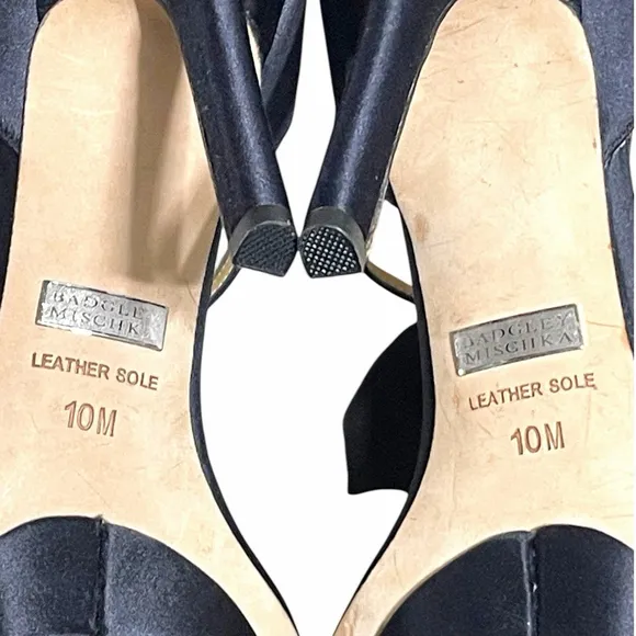 Badgley Mischka Women 10 Heels Open Toe Satin Rhinestone Stiletto Platform Black
