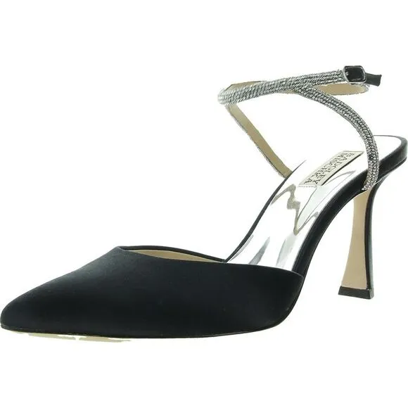 Badgley Mischka Womens Kamilah  Black Ankle Strap Dressy Pumps Shoes New