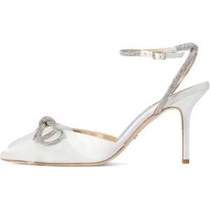 Badgley Mischka Women's Sacred Embellished Ankle Strap Pumps US 8 White Bow NIB