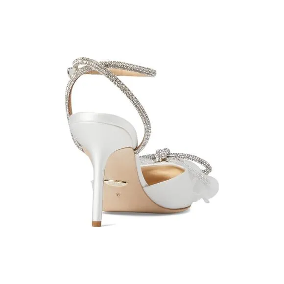 Badgley Mischka Women's Sacred Embellished Ankle Strap Pumps US 8 White Bow NIB