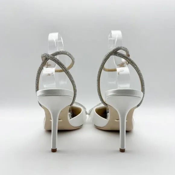 Badgley Mischka Women's Sacred Embellished Ankle Strap Pumps US 8 White Bow NIB