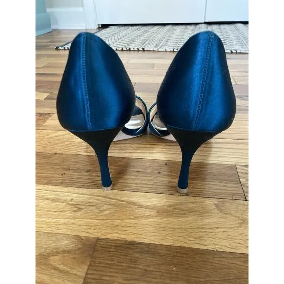 Badgley Mischka Women’s Shoes Teal Fabric Peep Toe Rhinestone Embellished 8.5 M