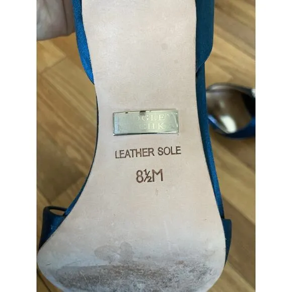 Badgley Mischka Women’s Shoes Teal Fabric Peep Toe Rhinestone Embellished 8.5 M