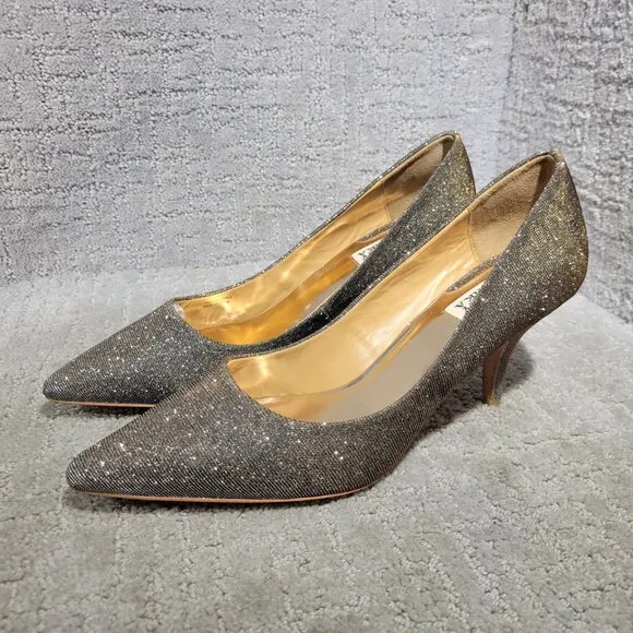 Badgley Mischka Women's Size 10M US Gold Glitter Kitten Heel Pump Shoes