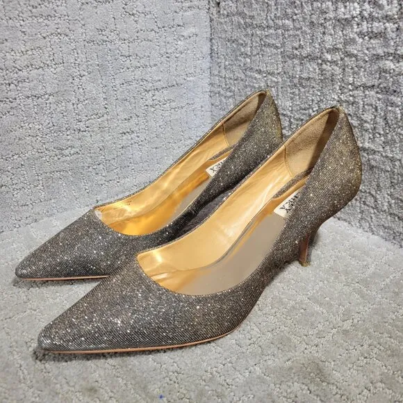 Badgley Mischka Women's Size 10M US Gold Glitter Kitten Heel Pump Shoes