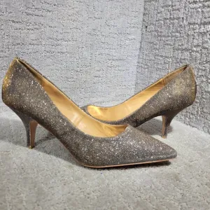 Badgley Mischka Women's Size 10M US Gold Glitter Kitten Heel Pump Shoes