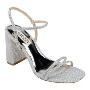 Badgley Mischka Firey Bejeweled Silver Rhinestone Block Heel Sandal Size 5 NWOT