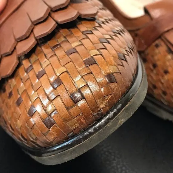 Bally Suisse Vasano Basket Weave Leather Slip On Wedge Heel Tassel Loafer Shoes