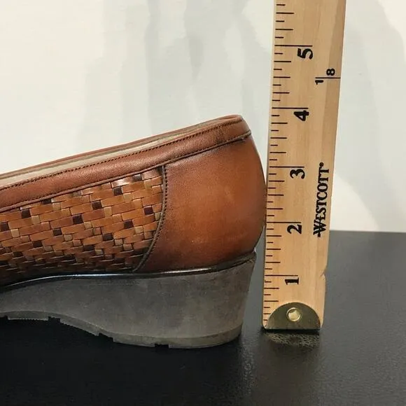 Bally Suisse Vasano Basket Weave Leather Slip On Wedge Heel Tassel Loafer Shoes
