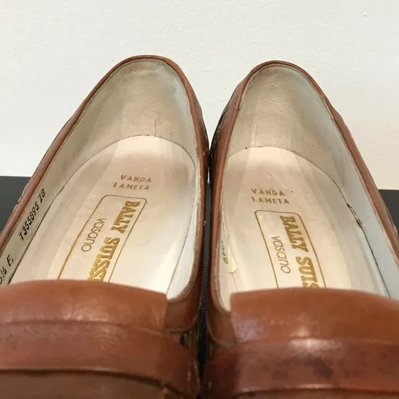 Bally Suisse Vasano Basket Weave Leather Slip On Wedge Heel Tassel Loafer Shoes