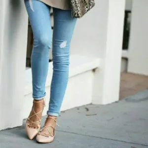 Banana Republic Allie Lace Up Flats 7.5 nude New in Box