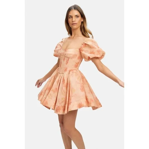 Bardot Kiah Corset Mini Dress in Orange Floral 8 New Womens Fit n Flare