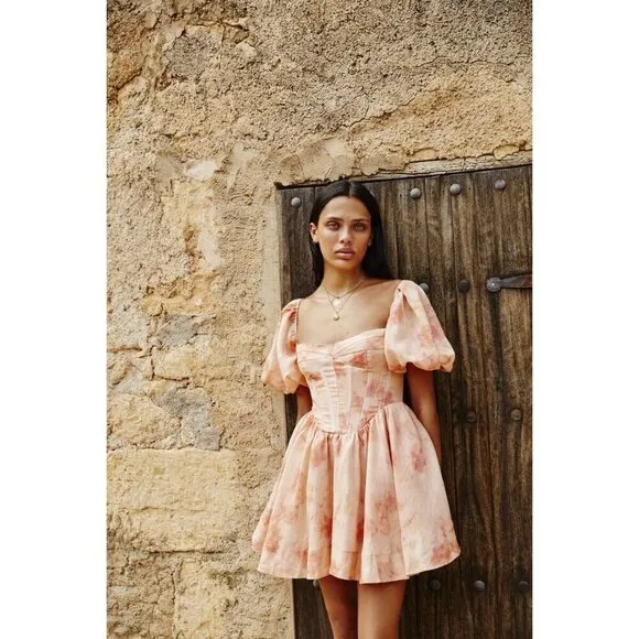 Bardot Kiah Corset Mini Dress in Orange Floral 8 New Womens Fit n Flare