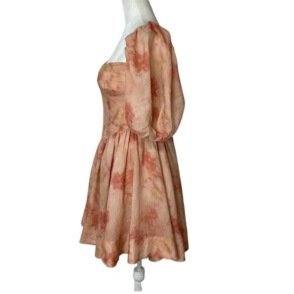 Bardot Kiah Corset Mini Dress in Orange Floral 8 New Womens Fit n Flare
