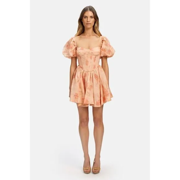 Bardot Kiah Corset Mini Dress in Orange Floral 8 New Womens Fit n Flare