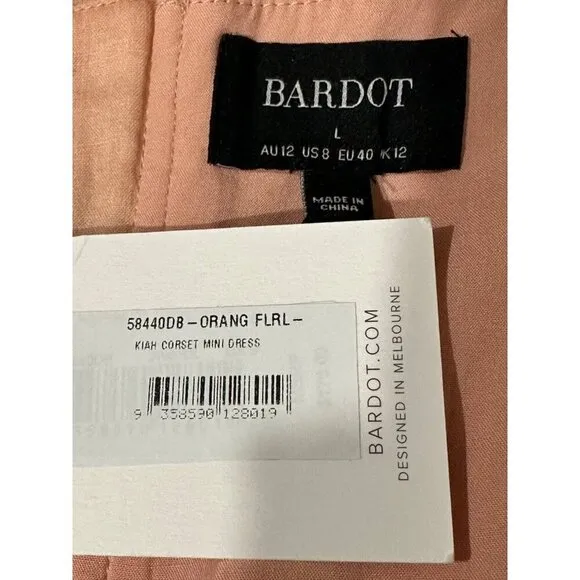 Bardot Kiah Corset Mini Dress in Orange Floral 8 New Womens Fit n Flare