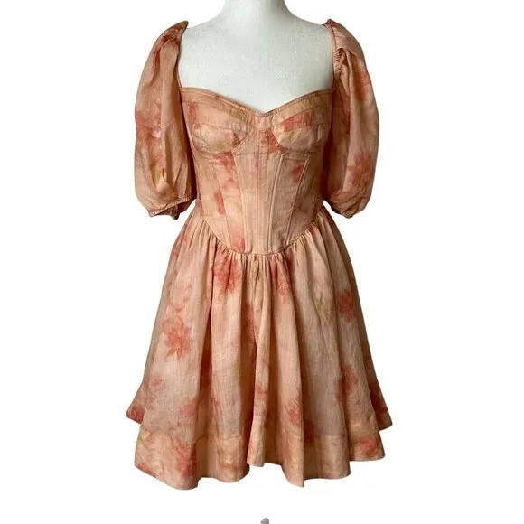 Bardot Kiah Corset Mini Dress in Orange Floral 8 New Womens Fit n Flare