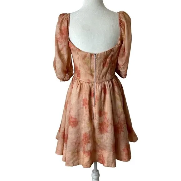 Bardot Kiah Corset Mini Dress in Orange Floral 8 New Womens Fit n Flare