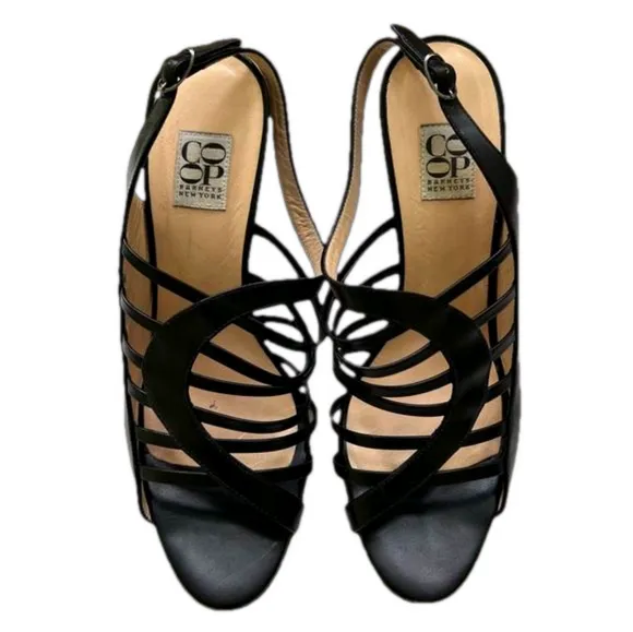 Barney’s New York COOP Black Leather Stiletto Heels Size 40 Strappy Sandals