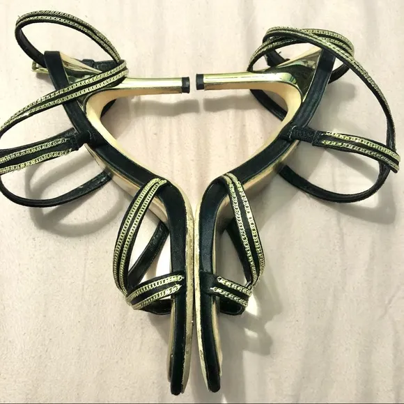 BCBG MaxAzaria Stiletto Strap High Heels  Black/Gold Size 9M