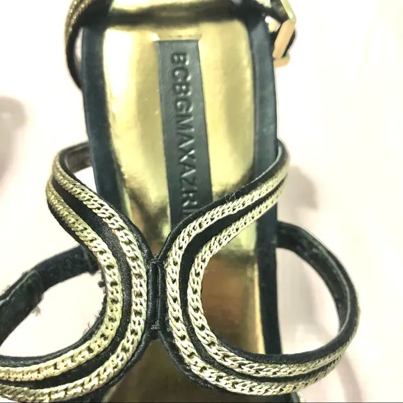 BCBG MaxAzaria Stiletto Strap High Heels  Black/Gold Size 9M