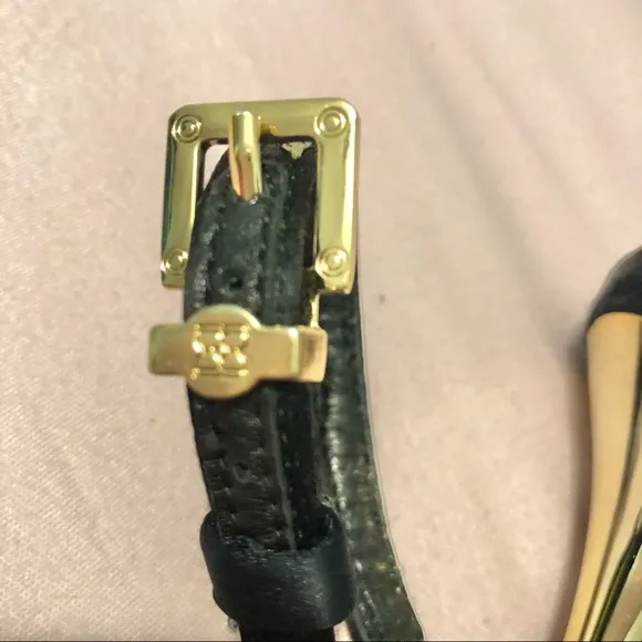 BCBG MaxAzaria Stiletto Strap High Heels  Black/Gold Size 9M