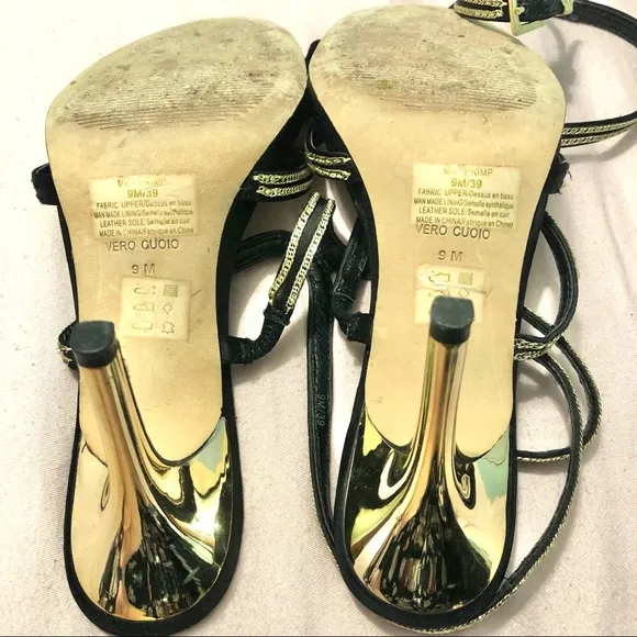 BCBG MaxAzaria Stiletto Strap High Heels  Black/Gold Size 9M