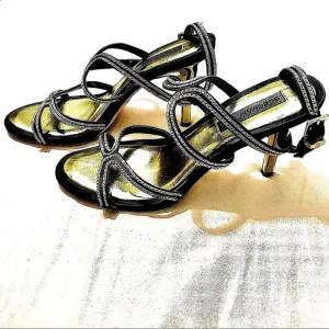 BCBG MaxAzaria Stiletto Strap High Heels  Black/Gold Size 9M