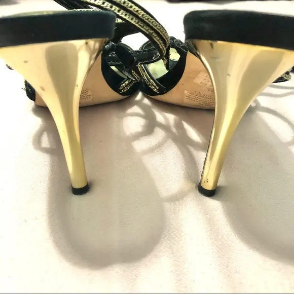 BCBG MaxAzaria Stiletto Strap High Heels  Black/Gold Size 9M