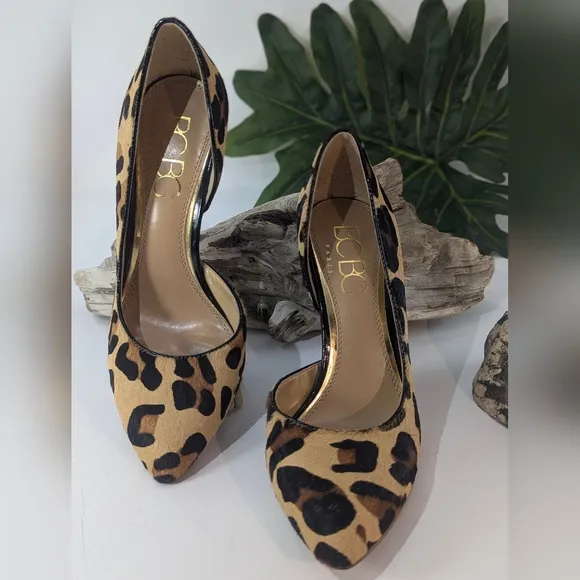 BCBG Paris Natural Cow Hair Cheetah Print Stiletto Pumps Size 6.5 / 1W-11A