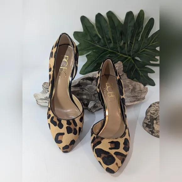 BCBG Paris Natural Cow Hair Cheetah Print Stiletto Pumps Size 6.5 / 1W-11A