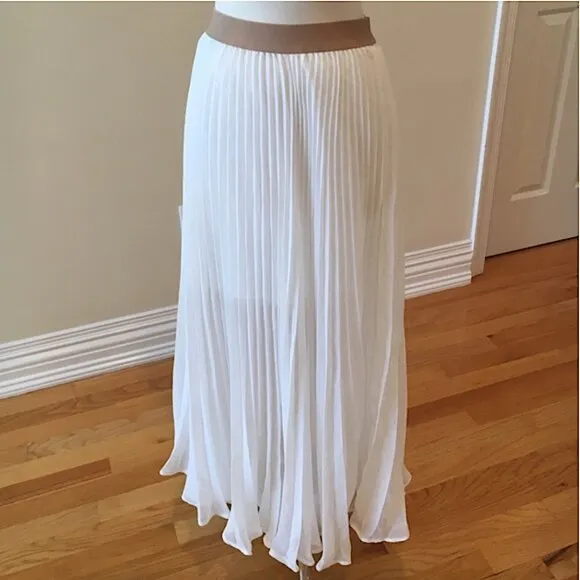 BCBGMaxAzria Esten Gauzy Sunburst Pleated Full Circle Maxi Skirt White REVOLVE