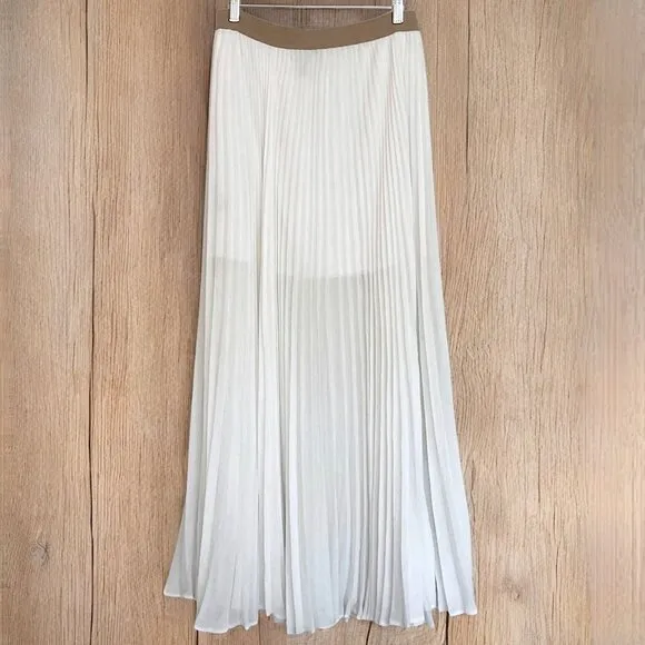 BCBGMaxAzria Esten Gauzy Sunburst Pleated Full Circle Maxi Skirt White REVOLVE