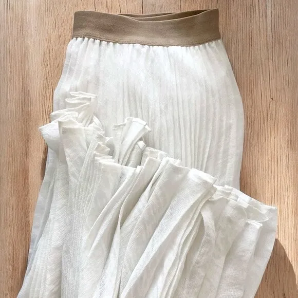 BCBGMaxAzria Esten Gauzy Sunburst Pleated Full Circle Maxi Skirt White REVOLVE
