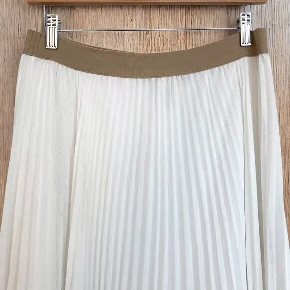 BCBGMaxAzria Esten Gauzy Sunburst Pleated Full Circle Maxi Skirt White REVOLVE