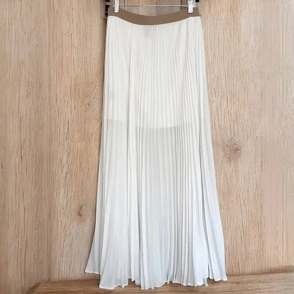 BCBGMaxAzria Esten Gauzy Sunburst Pleated Full Circle Maxi Skirt White REVOLVE